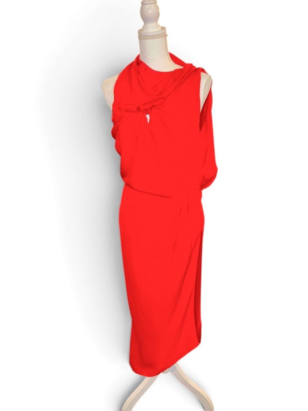 Tom Ford Red Draped Silk Cocktail Dress Made In Italy Size 46
